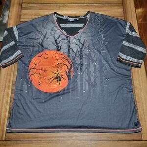 Onque Casual LS Halloween Sweater Bling Tree Moon Spider - Size 2X